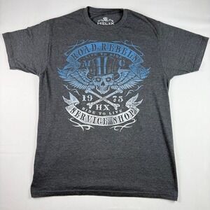 Helix Mens Road Rebels MC Skull Graphic T-Shirt Charcoal Gray Large 1975 Biker